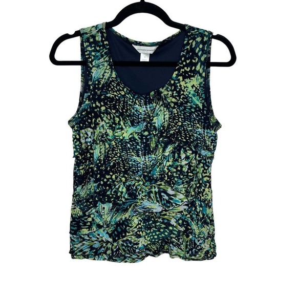 Christopher & Banks Tops - 𝅺CHRISTOPHER And Banks Womens Green Blue Sleeveless Ruffles Stretch Top Size Med